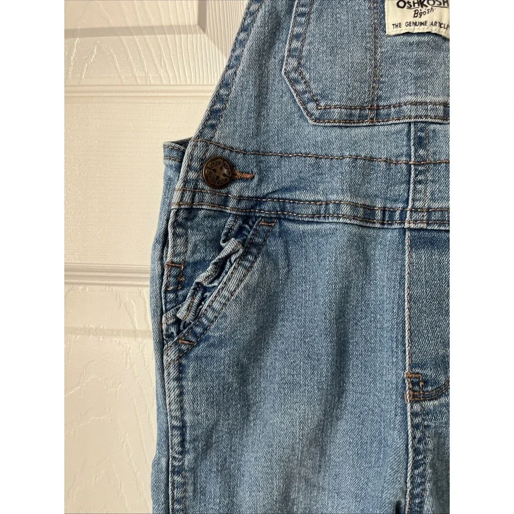 Oshkosh B'Gosh Toddler Vestbak Size 2T  Blue Jean Overalls Ruffle On Pockets